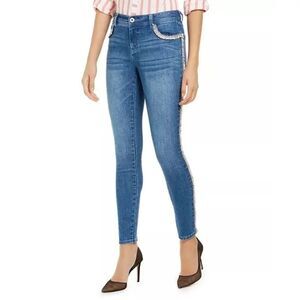 INC International Concepts Skinny Jeans Tweed Fringe Side Mid Rise Size 0 NWT